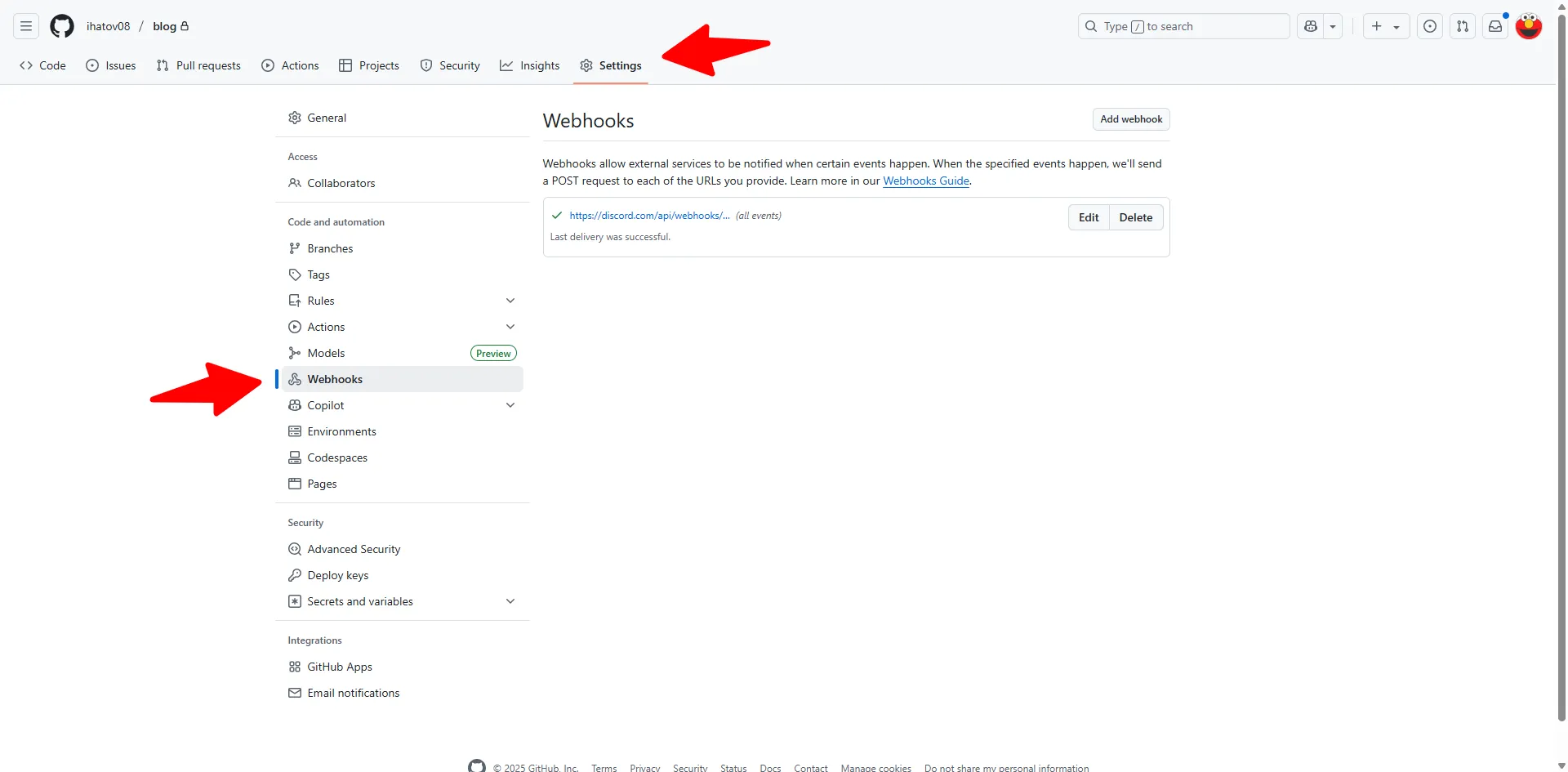 GitHub WebHookの設定
