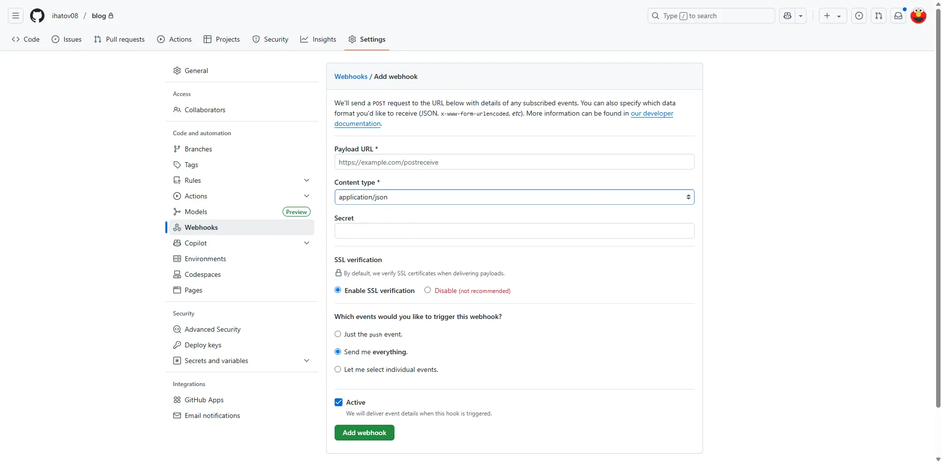 GitHub WebHookの追加